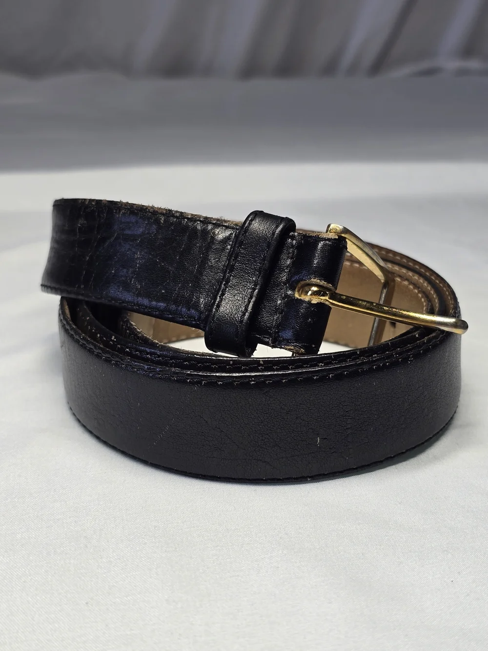 Vintage Yves Saint Laurent Black Leather Belt Gold Buckle Size 38/95